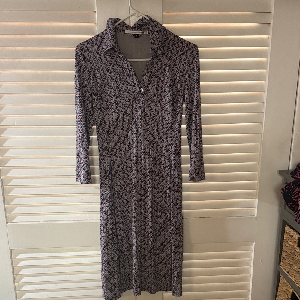 Diane Von Furstenberg Long Sleeve Dress in Purple and Black Pattern